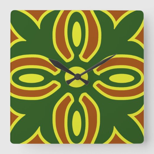 Yellow And Green Spanish Tile  Design Square Wall Clock