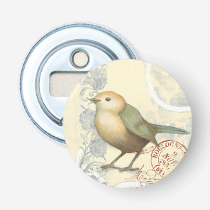 Yellow and Green Sparrow on Vintage Background Bottle Opener
