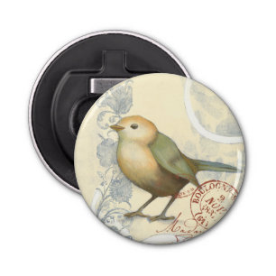 Yellow and Green Sparrow on Vintage Background Bottle Opener
