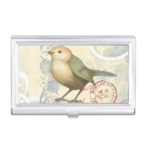 Yellow and Green Sparrow on Vintage Background Business Card Holder