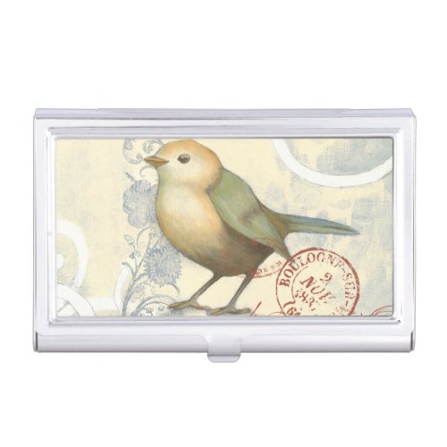 Yellow and Green Sparrow on Vintage Background Business Card Holder