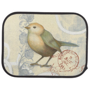 Yellow and Green Sparrow on Vintage Background Car Mat