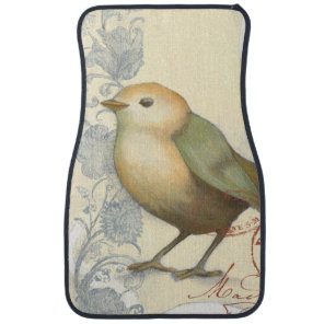 Yellow and Green Sparrow on Vintage Background Car Mat