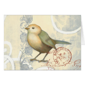 Yellow and Green Sparrow on Vintage Background Cards