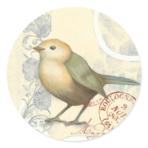 Yellow and Green Sparrow on Vintage Background Classic Round Sticker