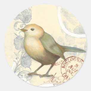 Yellow and Green Sparrow on Vintage Background Classic Round Sticker