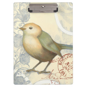 Yellow and Green Sparrow on Vintage Background Clipboard