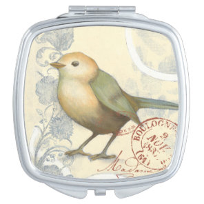 Yellow and Green Sparrow on Vintage Background Compact Mirror