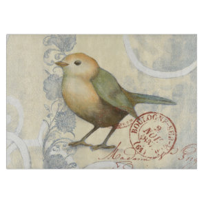 Yellow and Green Sparrow on Vintage Background Cutting Board