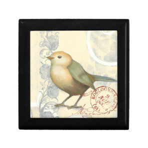 Yellow and Green Sparrow on Vintage Background Jewelry Box