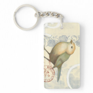 Yellow and Green Sparrow on Vintage Background Keychain