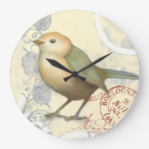 Yellow and Green Sparrow on Vintage Background Large Clock