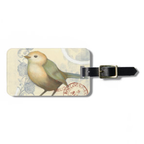 Yellow and Green Sparrow on Vintage Background Luggage Tag