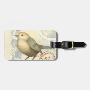 Yellow and Green Sparrow on Vintage Background Luggage Tag