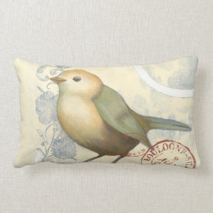 Yellow and Green Sparrow on Vintage Background Lumbar Pillow