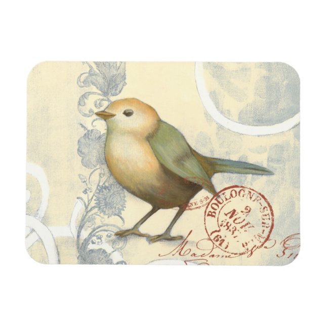 Yellow and Green Sparrow on Vintage Background Magnet (Horizontal)