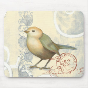 Yellow and Green Sparrow on Vintage Background Mouse Pad