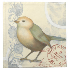 Yellow and Green Sparrow on Vintage Background Napkin