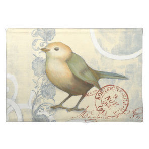 Yellow and Green Sparrow on Vintage Background Placemat