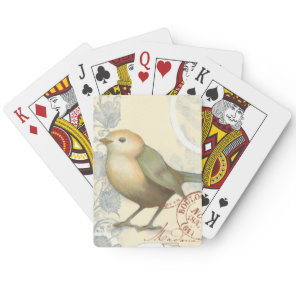 Yellow and Green Sparrow on Vintage Background Poker Cards