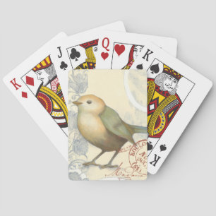 Yellow and Green Sparrow on Vintage Background Poker Cards