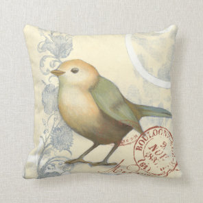Yellow and Green Sparrow on Vintage Background Throw Pillow