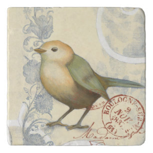 Yellow and Green Sparrow on Vintage Background Trivet