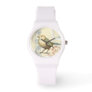 Yellow and Green Sparrow on Vintage Background Watch