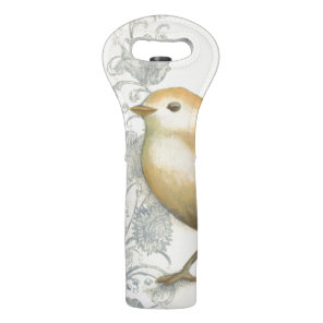 Yellow and Green Sparrow on Vintage Background Wine Bag