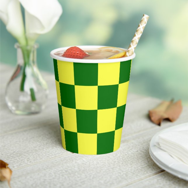 Yellow and Green Squares Paper Cups (Insitu)