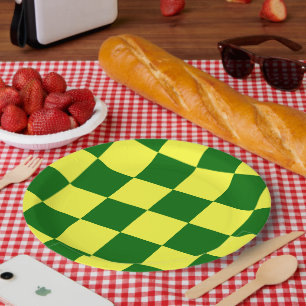 Yellow and Green Squares Paper Plates