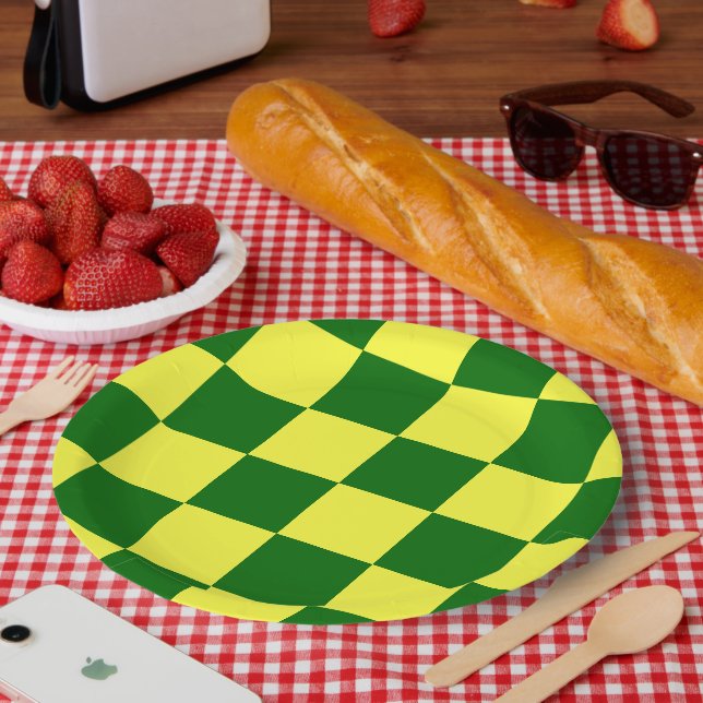 Yellow and Green Squares Paper Plates (Picnic)