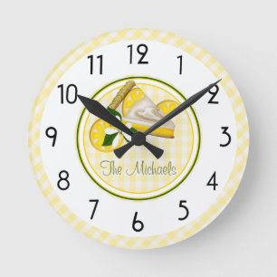 Yellow and Green Stripes and Checks Round Clock