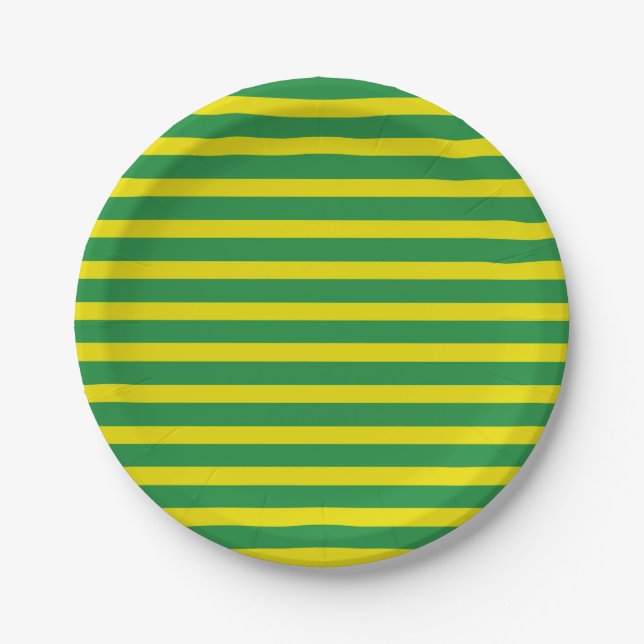 Yellow and Green Stripes Paper Plates (Front)