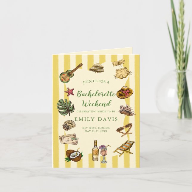 Yellow and Green Summer Bachelorette Weekend Card (Front)