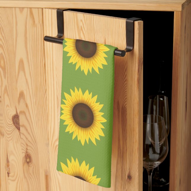 Yellow And Green Sunflower Floral Summer Pattern Kitchen Towel (Thirds Fold)