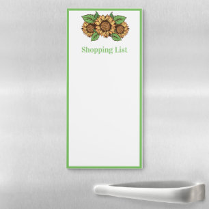 Yellow and Green Sunflower Shopping List Magnetic Notepad