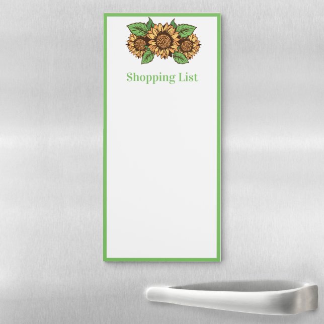 Yellow and Green Sunflower Shopping List Magnetic Notepad (In Situ)