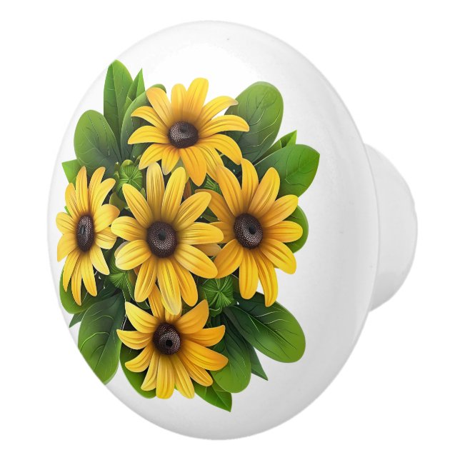 Yellow and Green Sunflowers Ceramic Knob (Right)