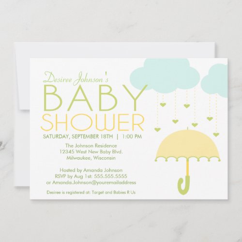 Yellow and Green Umbrella Baby Shower Invitation