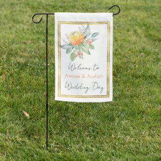 Yellow and Green Watercolor Peony w/Gold Frame Garden Flag