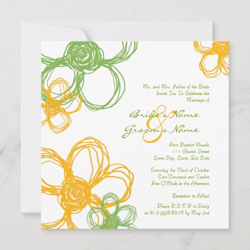 Yellow and Green Wild Flowers Wedding Invitation