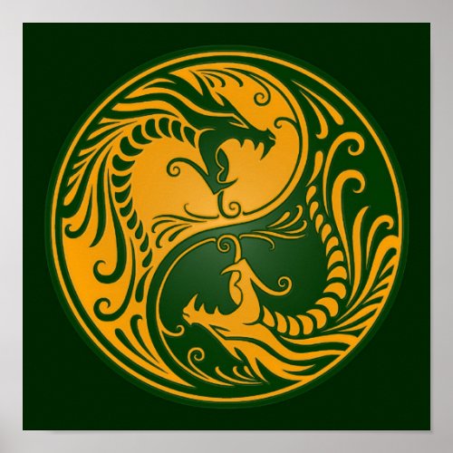 Yellow and Green Yin Yang Dragons Poster
