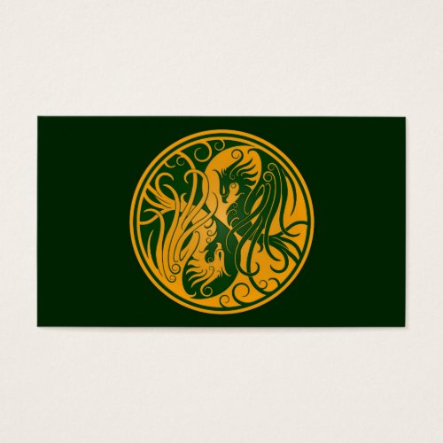 Yellow and Green Yin Yang Phoenix Business Card Template