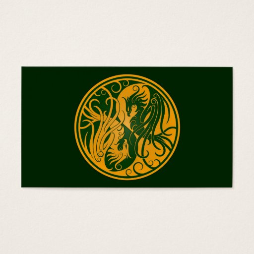 Customizable Yellow and Green Yin Yang Phoenix Business Card Template