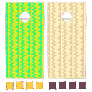 Yellow and green zigzag with brown zigzags cornhole set