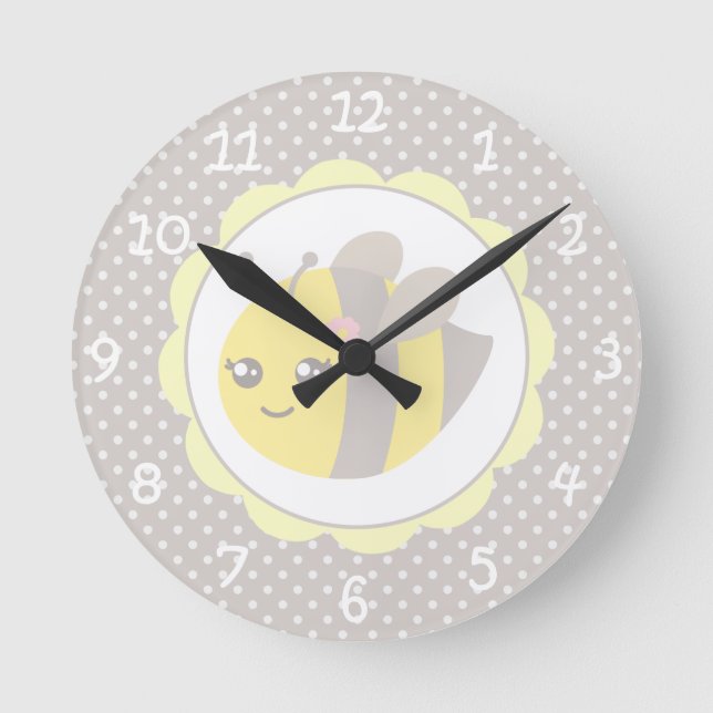Yellow and Grey Baby Bee Round Clock (Front)