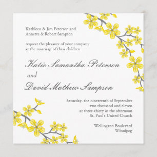 Yellow and Grey Blossoms Wedding Invitation