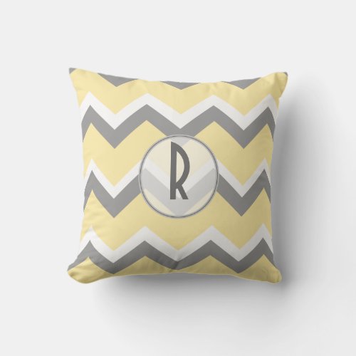 Yellow and Grey Chevron Monogram Throw Pillow