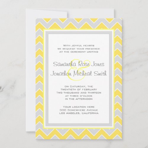Yellow and Grey Chevron Pattern Wedding Invitation